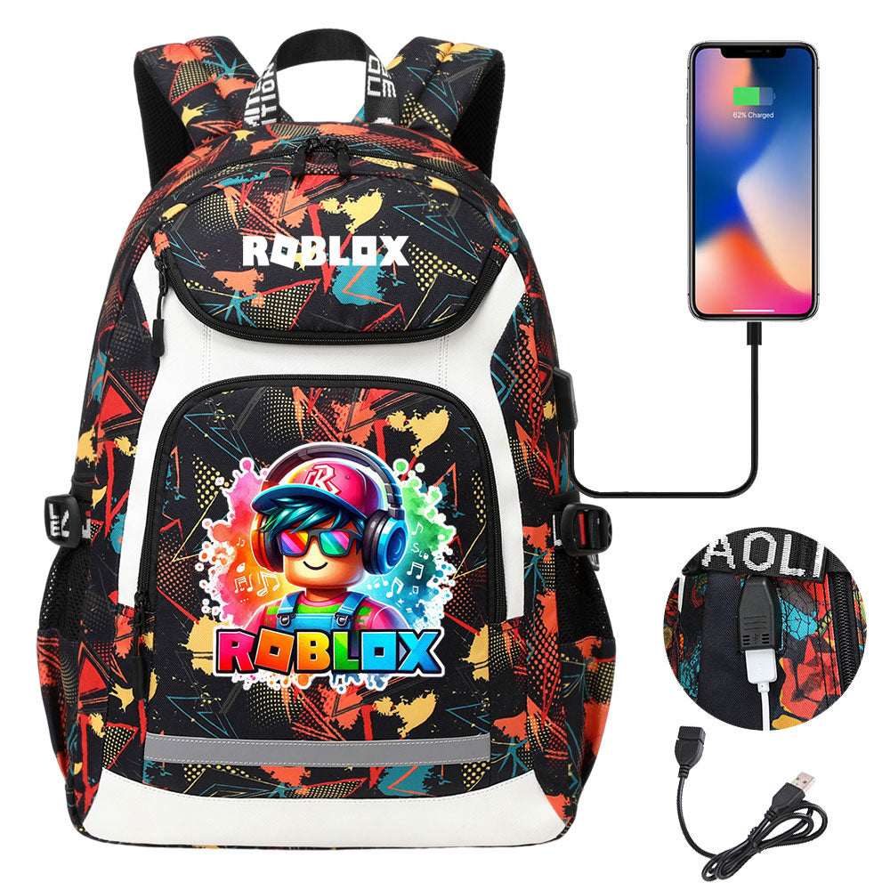 Roblox USB Charging Backpack School Notebook Travel Bags