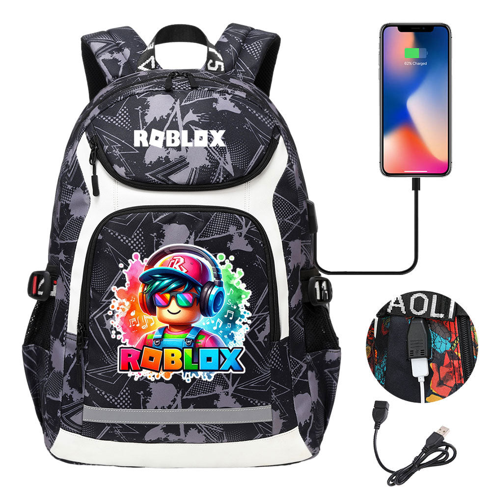 Roblox USB Charging Backpack School Notebook Travel Bags