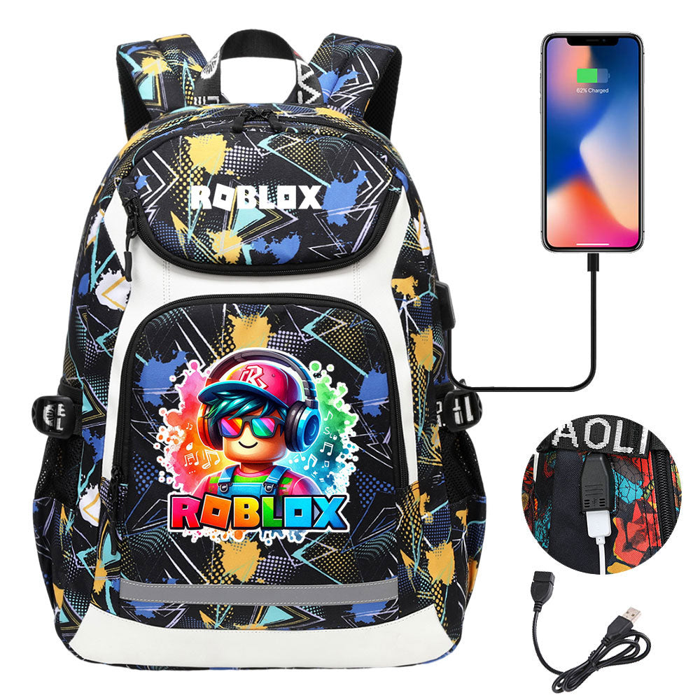 Roblox USB Charging Backpack School Notebook Travel Bags