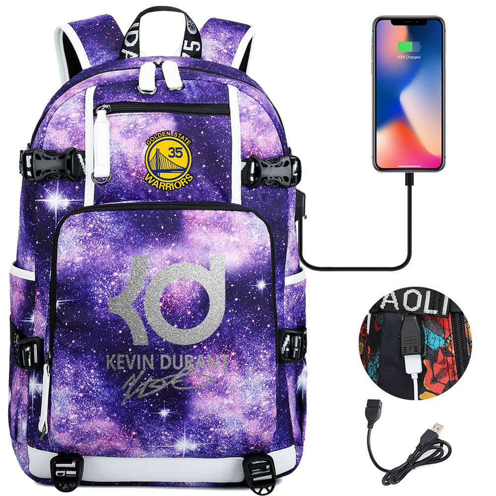 Golden State Basketball Durant Warrior USB Charging Backpack School Notebook Travel Bags