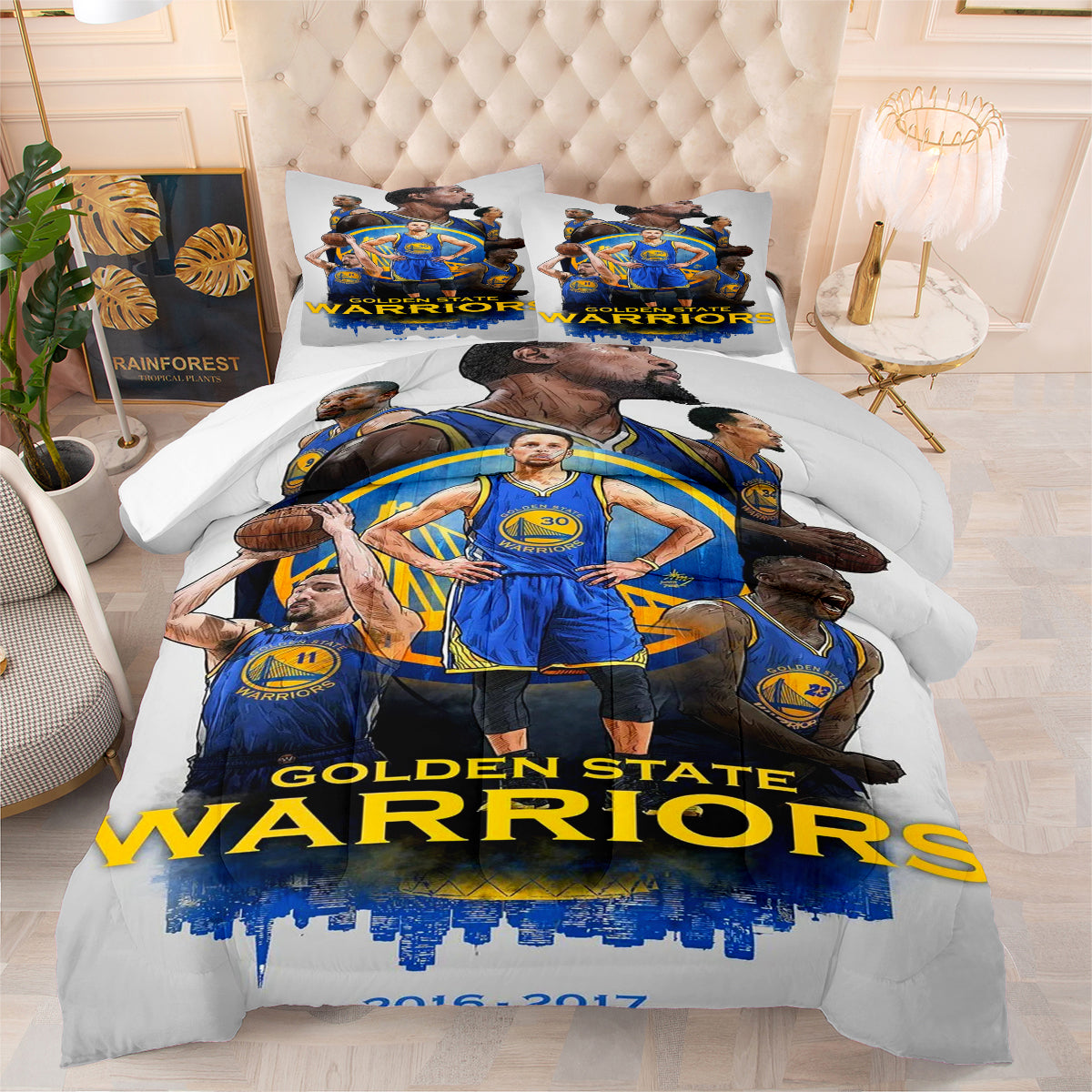 Golden State Basketball Warriors Comforter Pillowcases 3PC Sets Blanket All Season Reversible Quilted Duvet