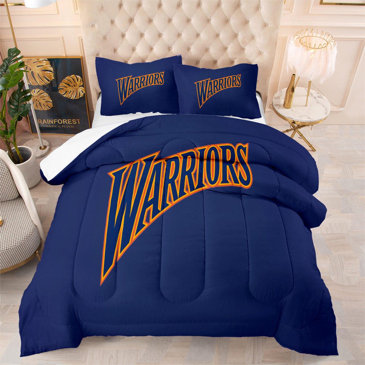 Golden State Basketball Warriors Comforter Pillowcases 3PC Sets Blanket All Season Reversible Quilted Duvet