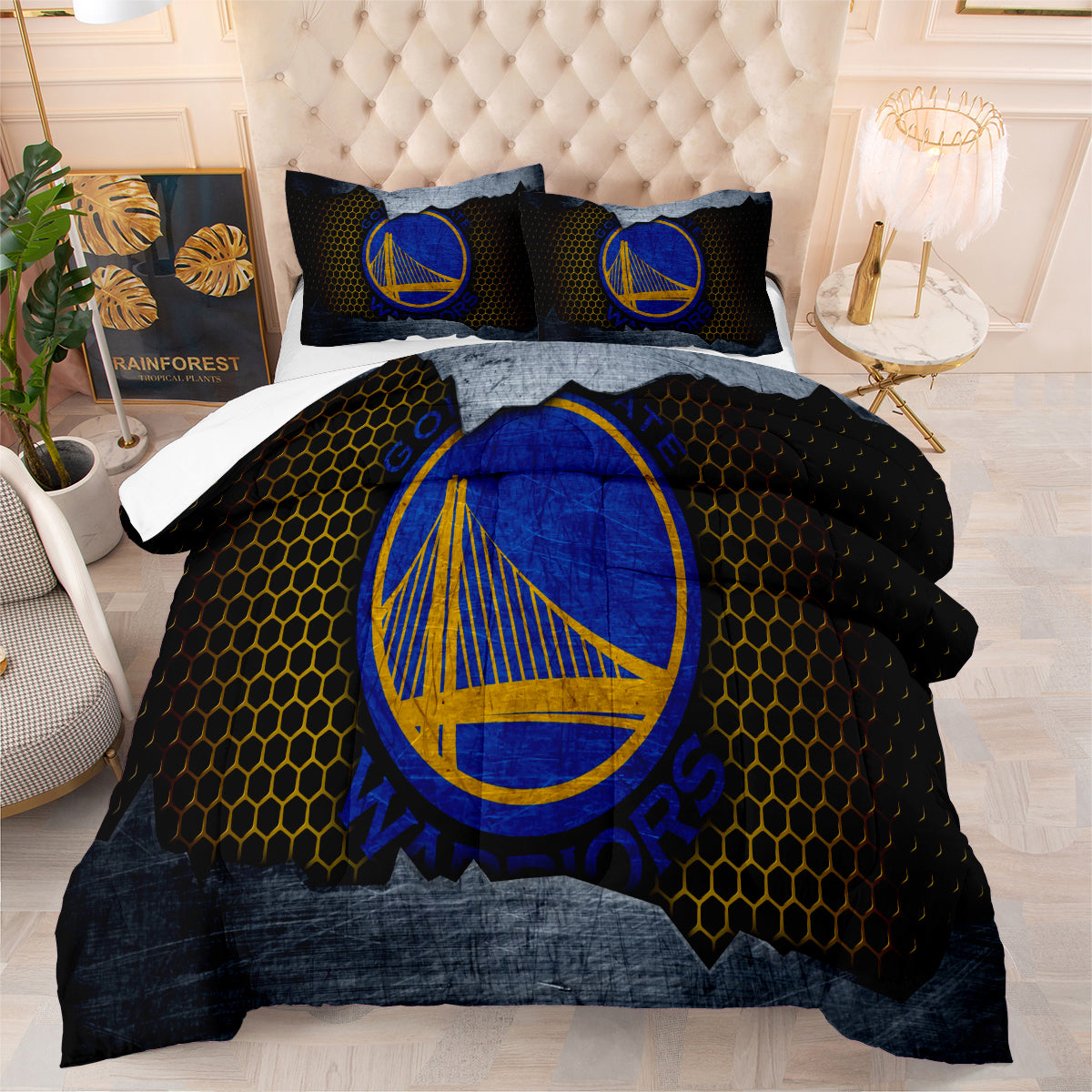 Golden State Basketball Warriors Comforter Pillowcases 3PC Sets Blanket All Season Reversible Quilted Duvet