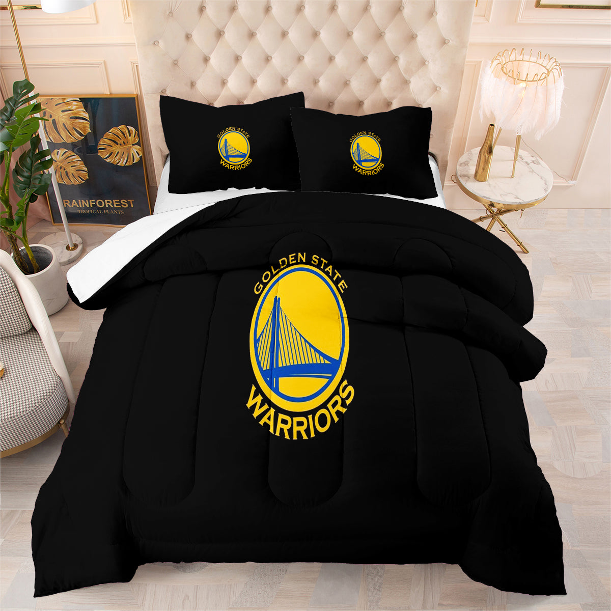 Golden State Basketball Warriors Comforter Pillowcases 3PC Sets Blanket All Season Reversible Quilted Duvet