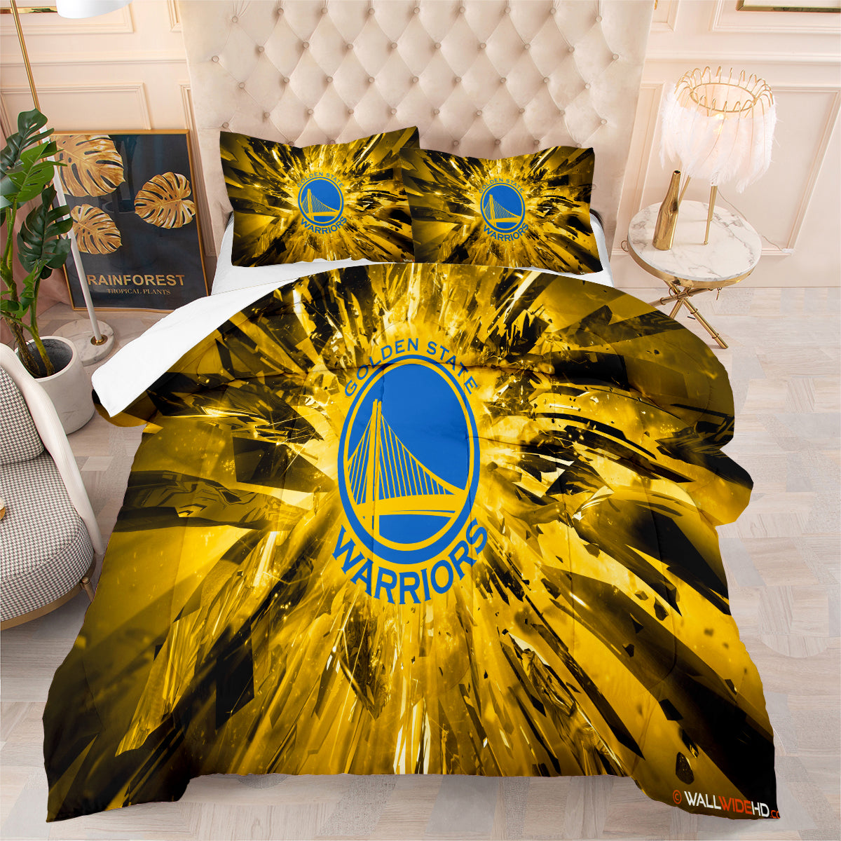 Golden State Basketball Warriors Comforter Pillowcases 3PC Sets Blanket All Season Reversible Quilted Duvet