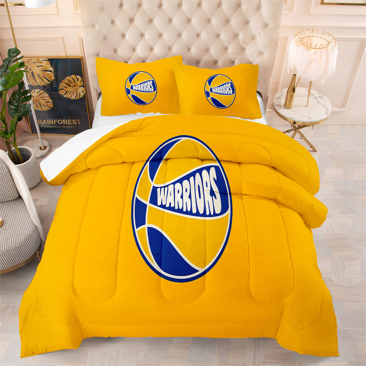 Golden State Basketball Warriors Comforter Pillowcases 3PC Sets Blanket All Season Reversible Quilted Duvet