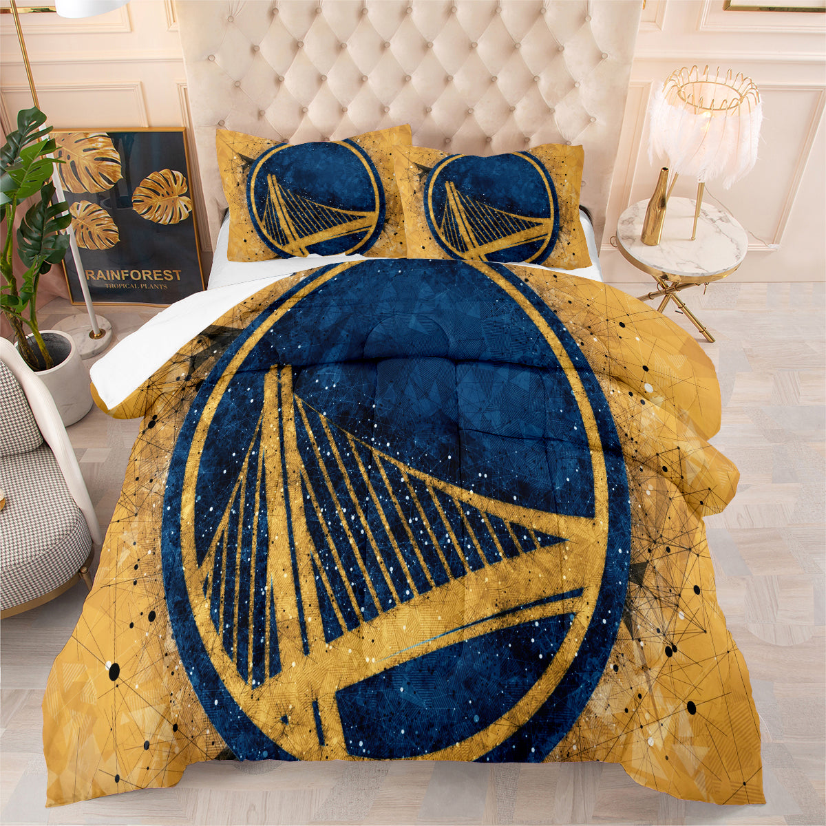 Golden State Basketball Warriors Comforter Pillowcases 3PC Sets Blanket All Season Reversible Quilted Duvet