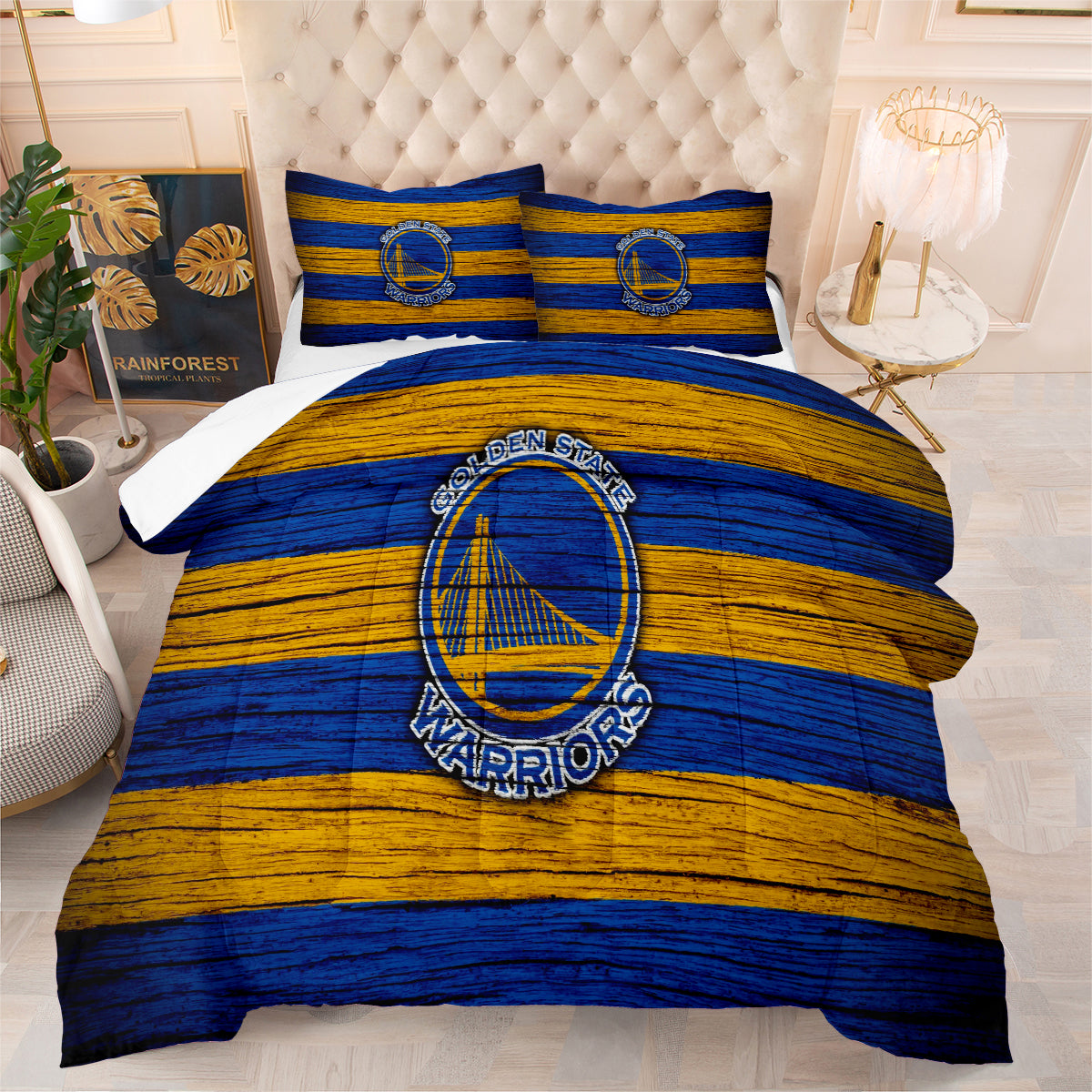 Golden State Basketball Warriors Comforter Pillowcases 3PC Sets Blanket All Season Reversible Quilted Duvet