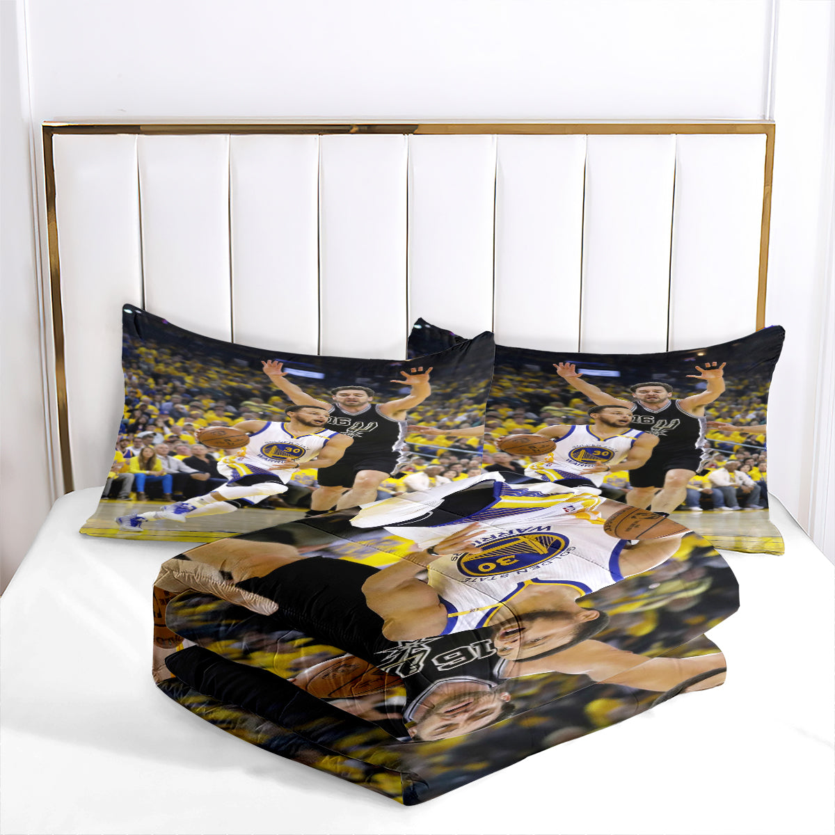 Golden State Basketball Warriors Comforter Pillowcases 3PC Sets Blanket All Season Reversible Quilted Duvet