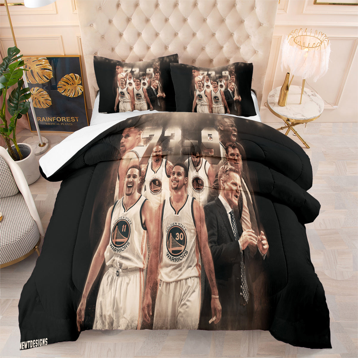 Golden State Basketball Warriors Comforter Pillowcases 3PC Sets Blanket All Season Reversible Quilted Duvet