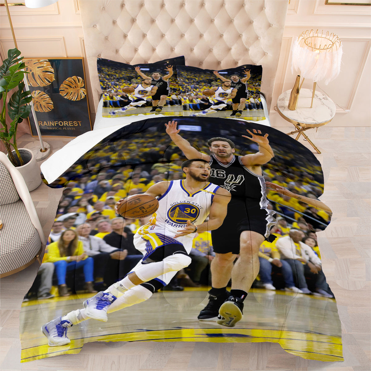 Golden State Basketball Warriors Comforter Pillowcases 3PC Sets Blanket All Season Reversible Quilted Duvet