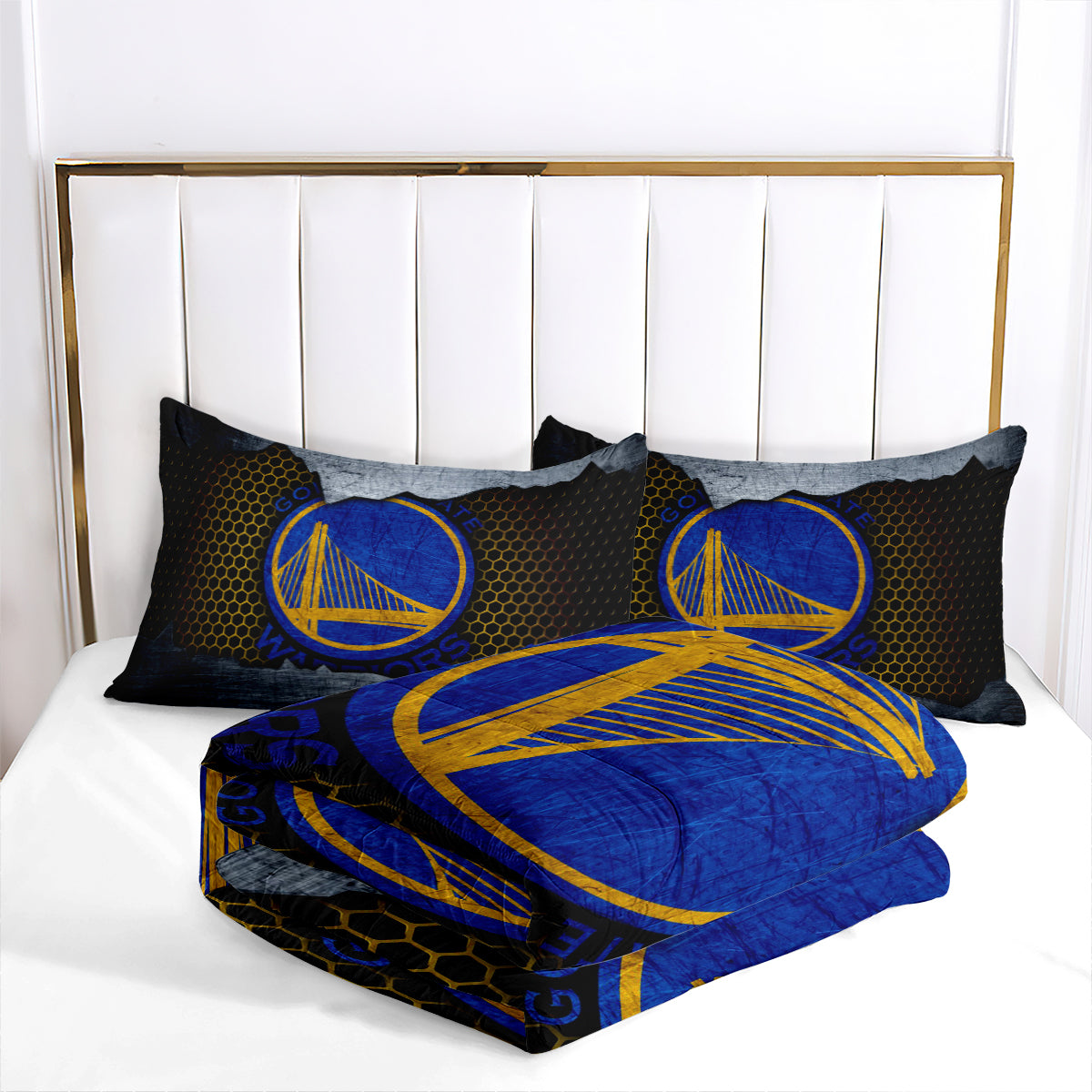 Golden State Basketball Warriors Comforter Pillowcases 3PC Sets Blanket All Season Reversible Quilted Duvet