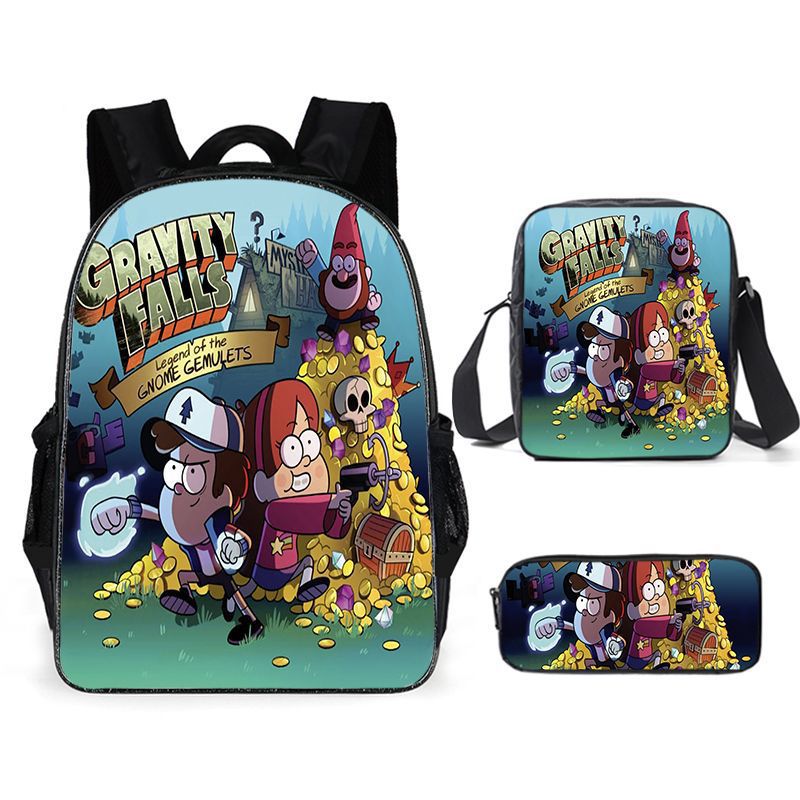 Gravity Falls Full Printed Backpack Schoolbag Travel Notebook Bag Lunch Bag Pencil Bag for Kids Students 3PCS