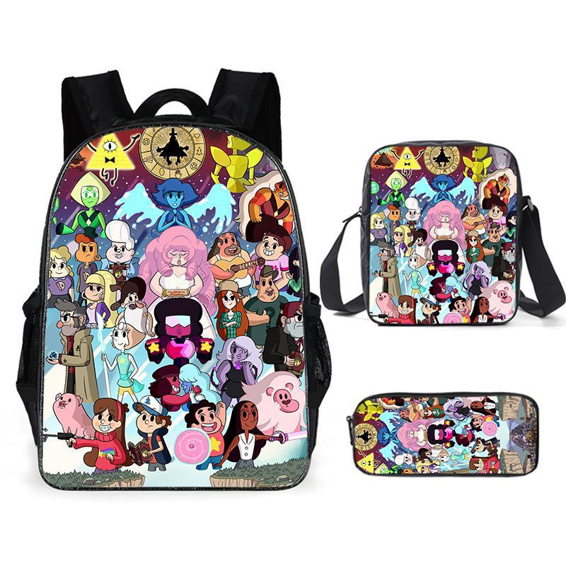 Gravity Falls Full Printed Backpack Schoolbag Travel Notebook Bag Lunch Bag Pencil Bag for Kids Students 3PCS