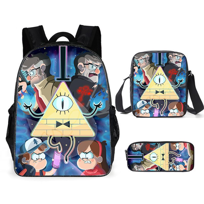 Gravity Falls Full Printed Backpack Schoolbag Travel Notebook Bag Lunch Bag Pencil Bag for Kids Students 3PCS