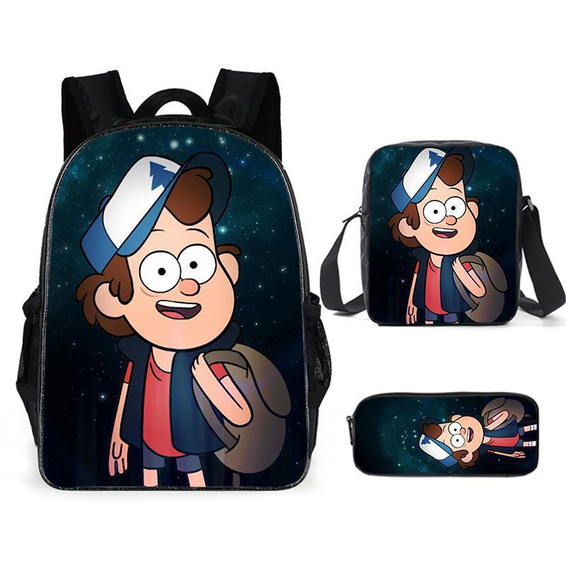 Gravity Falls Full Printed Backpack Schoolbag Travel Notebook Bag Lunch Bag Pencil Bag for Kids Students 3PCS