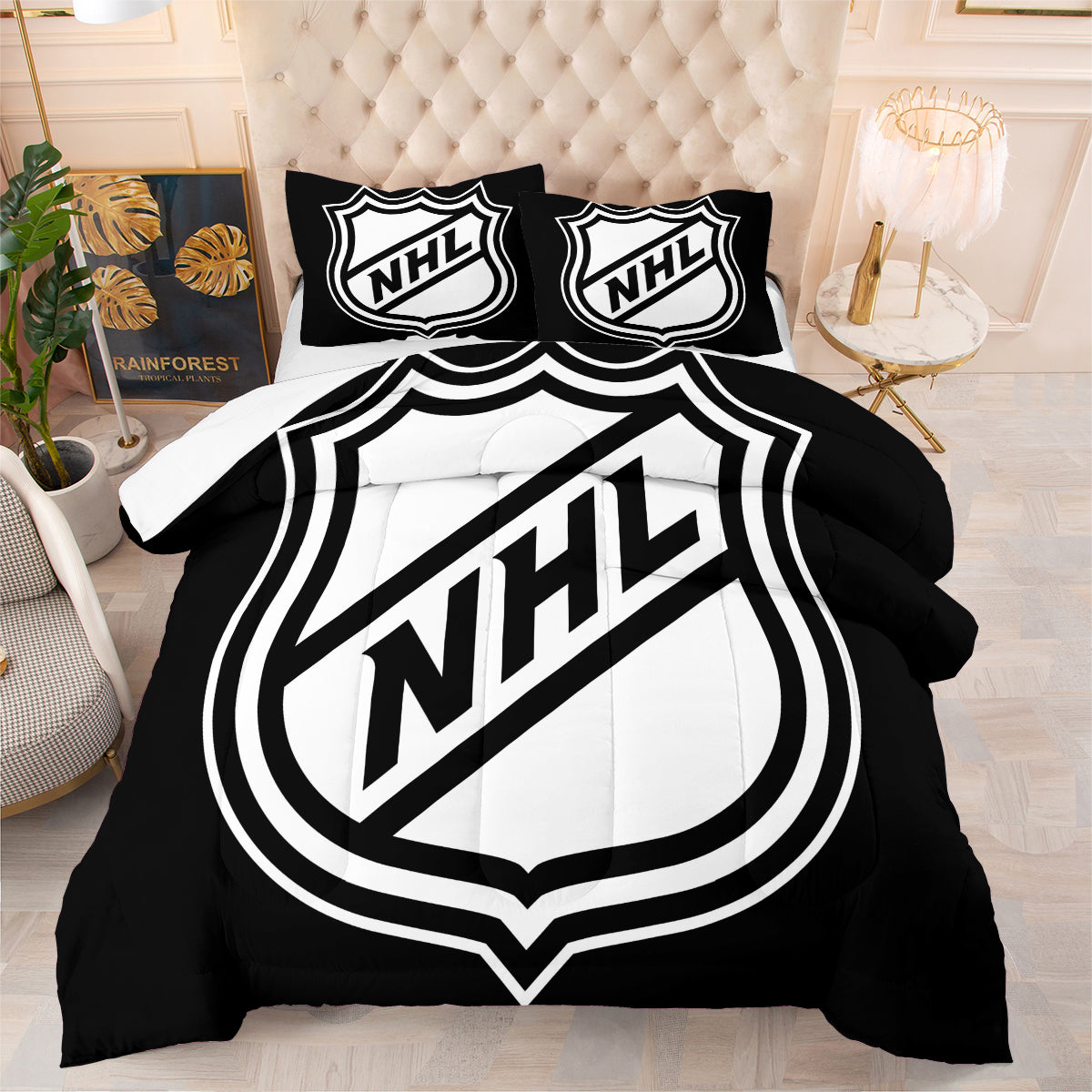 Hockey League Comforter Pillowcases 3PC Sets Blanket All Season Reversible Quilted Duvet