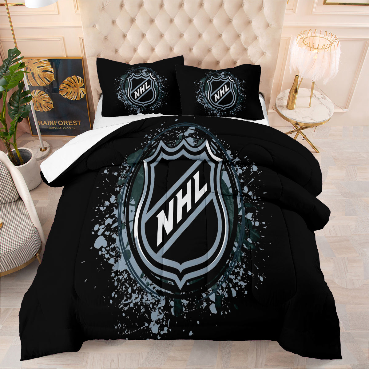 Hockey League Comforter Pillowcases 3PC Sets Blanket All Season Reversible Quilted Duvet