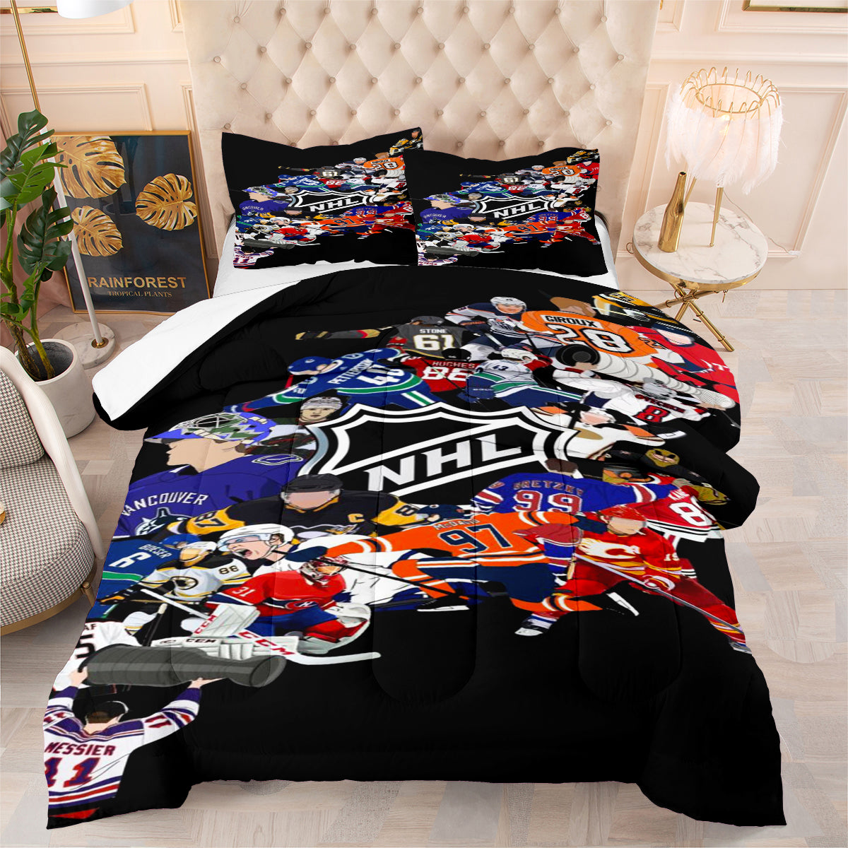 Hockey League Comforter Pillowcases 3PC Sets Blanket All Season Reversible Quilted Duvet