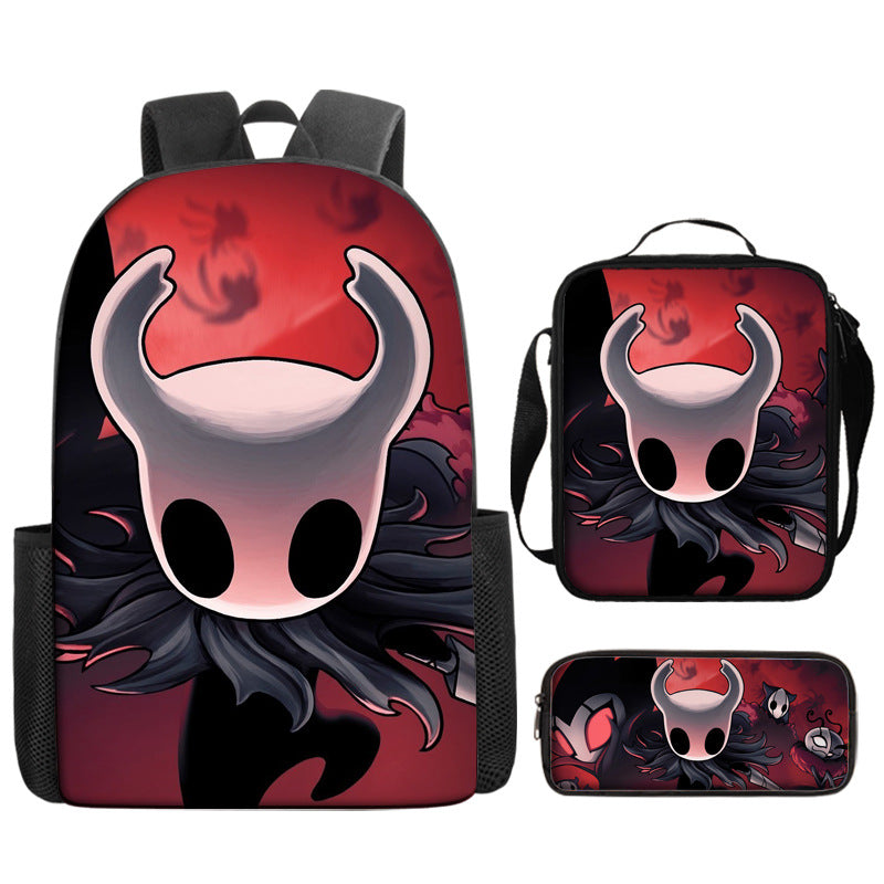 Hollow Knight Full Printed Backpack Schoolbag Travel Notebook Bag Lunch Bag Pencil Bag for Kids Students 3PCS