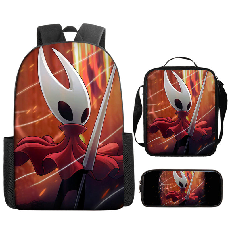 Hollow Knight Full Printed Backpack Schoolbag Travel Notebook Bag Lunch Bag Pencil Bag for Kids Students 3PCS