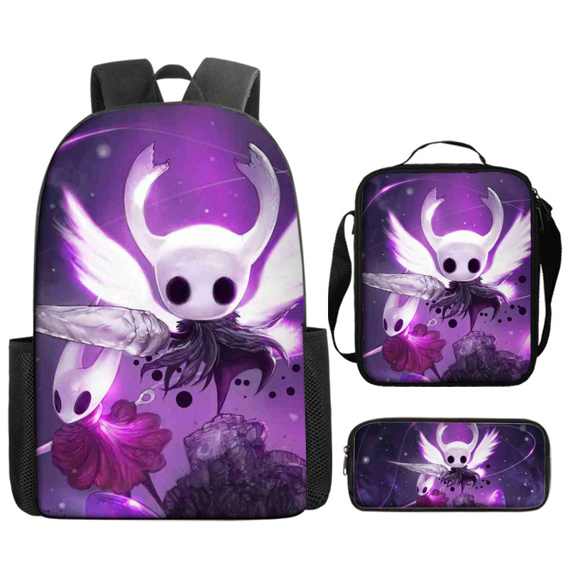 Hollow Knight Full Printed Backpack Schoolbag Travel Notebook Bag Lunch Bag Pencil Bag for Kids Students 3PCS