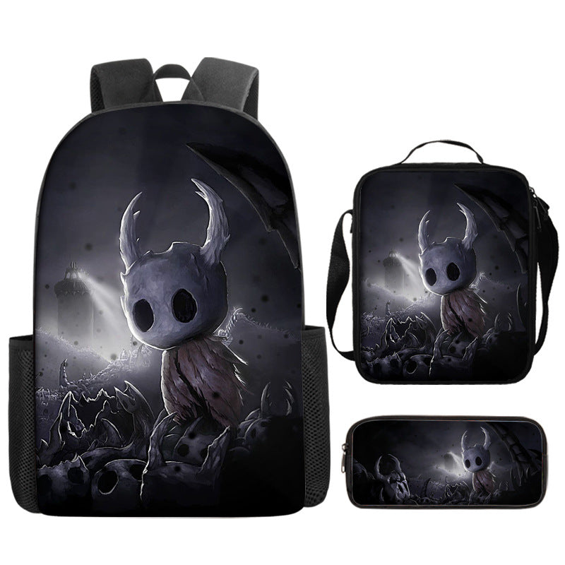 Hollow Knight Full Printed Backpack Schoolbag Travel Notebook Bag Lunch Bag Pencil Bag for Kids Students 3PCS