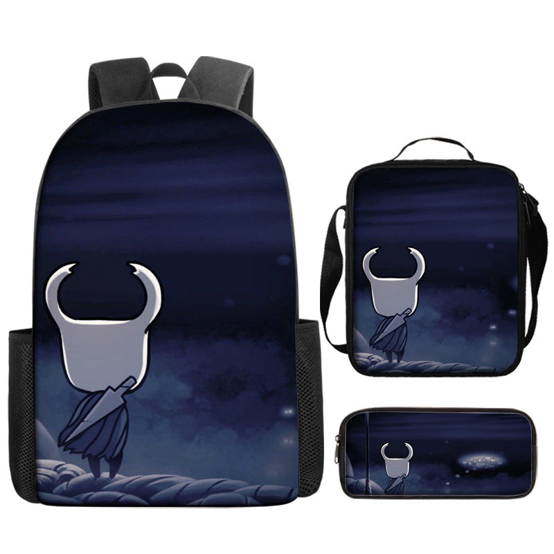 Hollow Knight Full Printed Backpack Schoolbag Travel Notebook Bag Lunch Bag Pencil Bag for Kids Students 3PCS