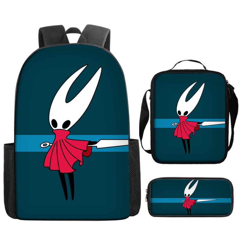 Hollow Knight Full Printed Backpack Schoolbag Travel Notebook Bag Lunch Bag Pencil Bag for Kids Students 3PCS