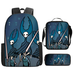 Hollow Knight Full Printed Backpack Schoolbag Travel Notebook Bag Lunch Bag Pencil Bag for Kids Students 3PCS