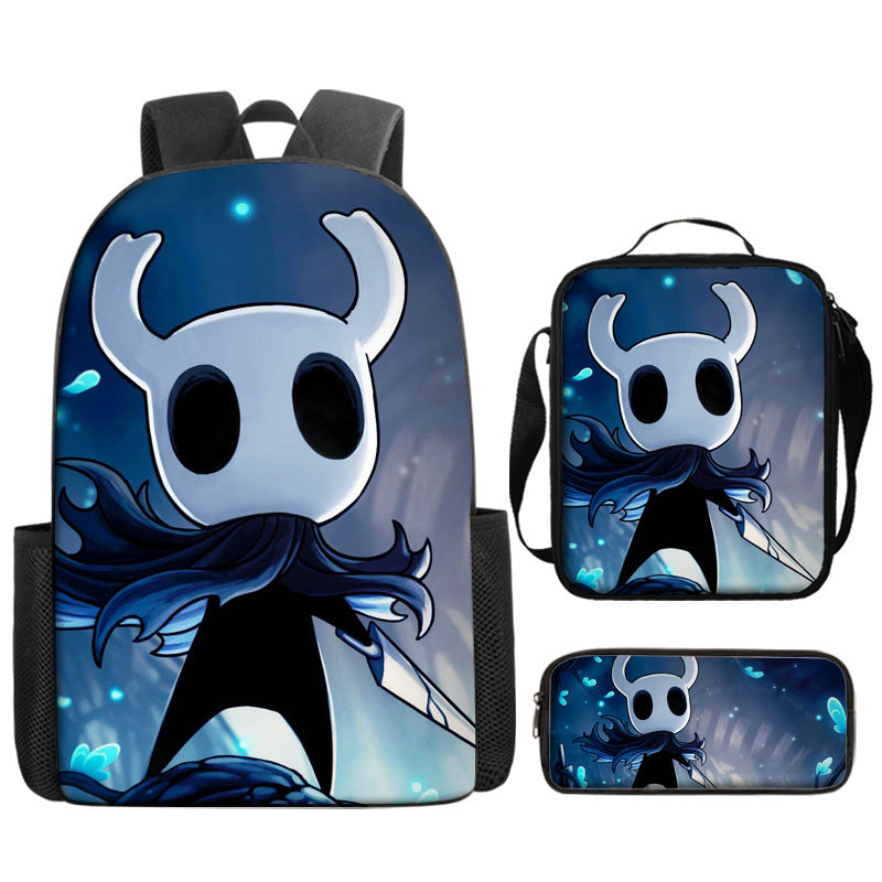 Hollow Knight Full Printed Backpack Schoolbag Travel Notebook Bag Lunch Bag Pencil Bag for Kids Students 3PCS