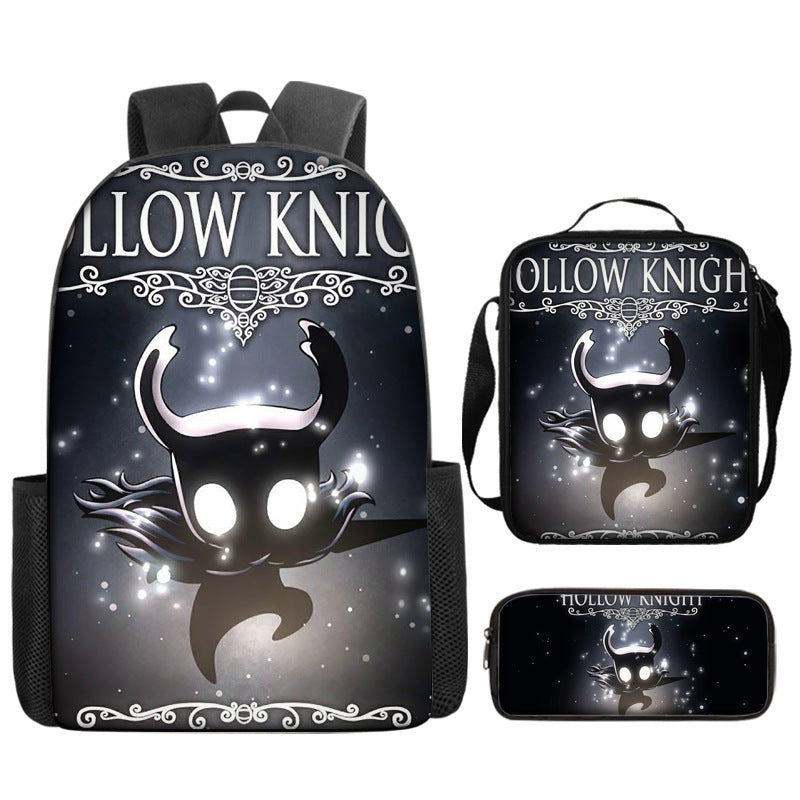 Hollow Knight Full Printed Backpack Schoolbag Travel Notebook Bag Lunch Bag Pencil Bag for Kids Students 3PCS