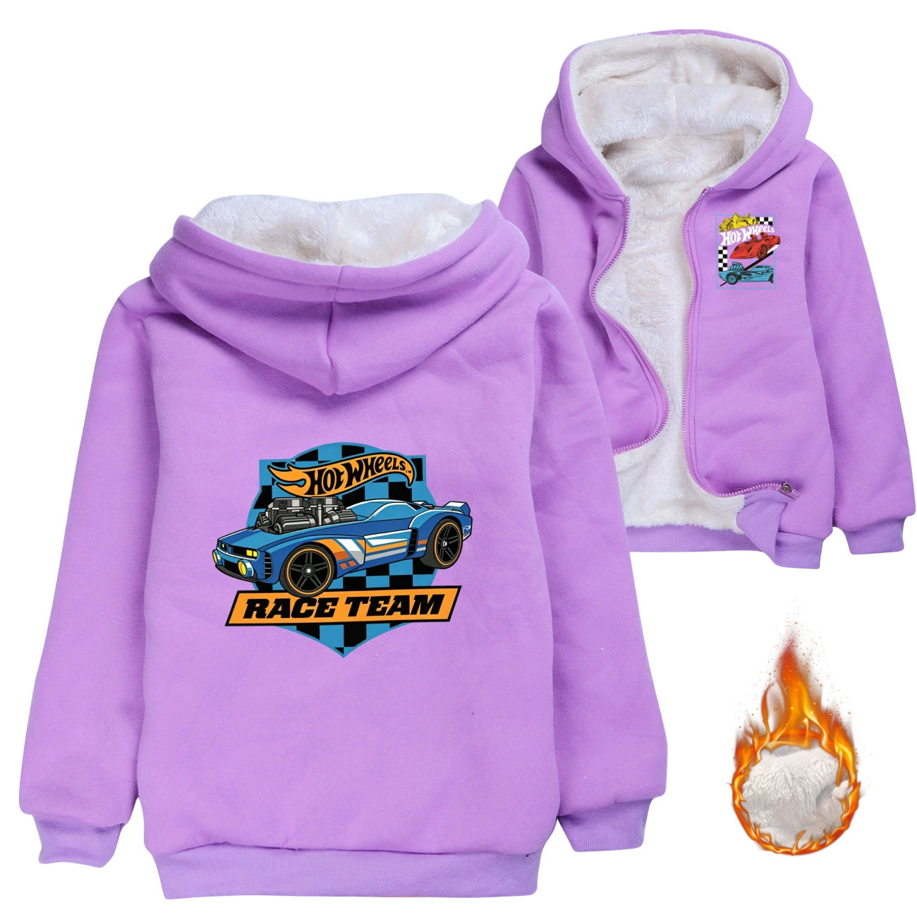 Hot Wheels Sherpa Lined Hoodie Fleece Sweatshirt Full Zip Hooded Jacket for Kids