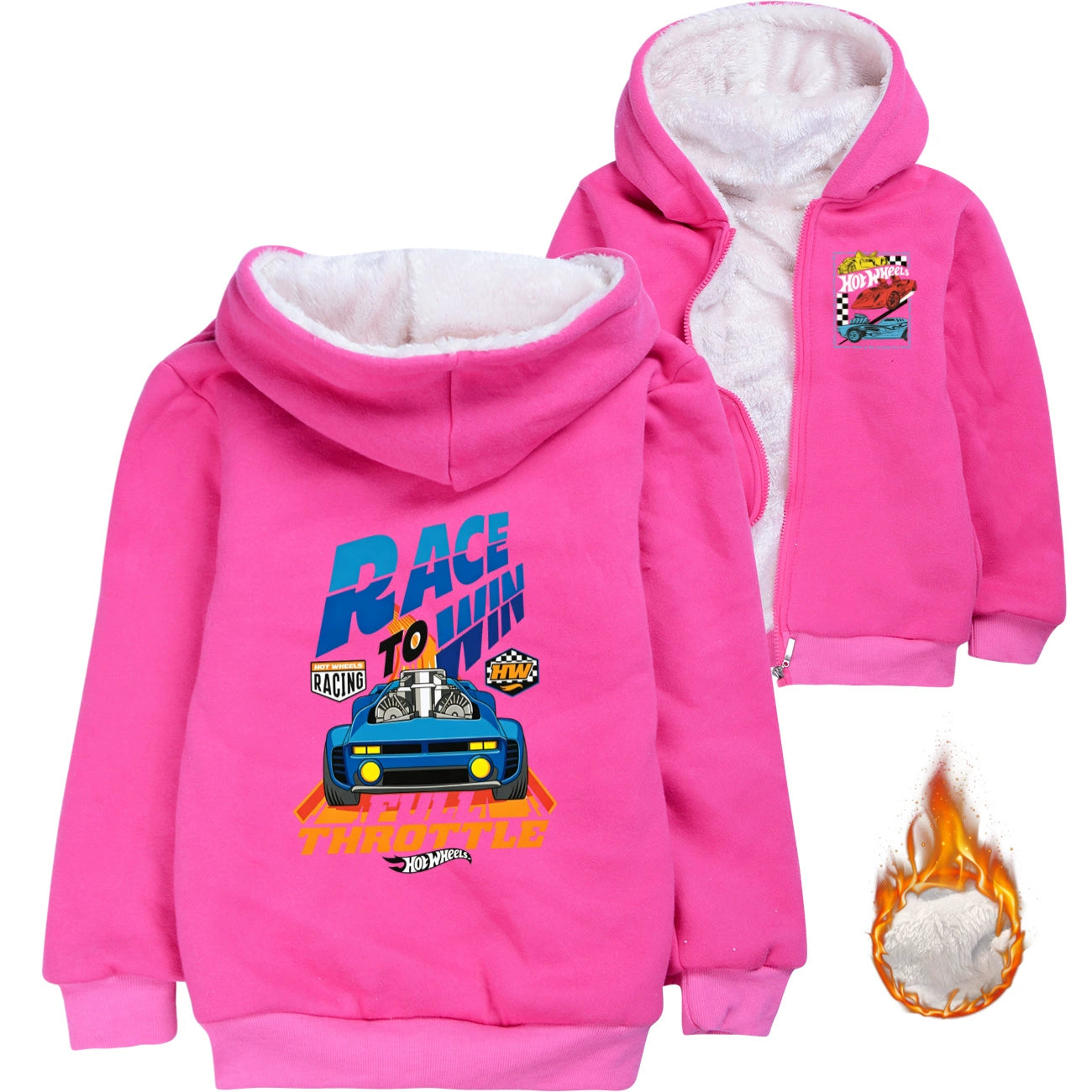 Hot Wheels Sherpa Lined Hoodie Fleece Sweatshirt Full Zip Hooded Jacket for Kid