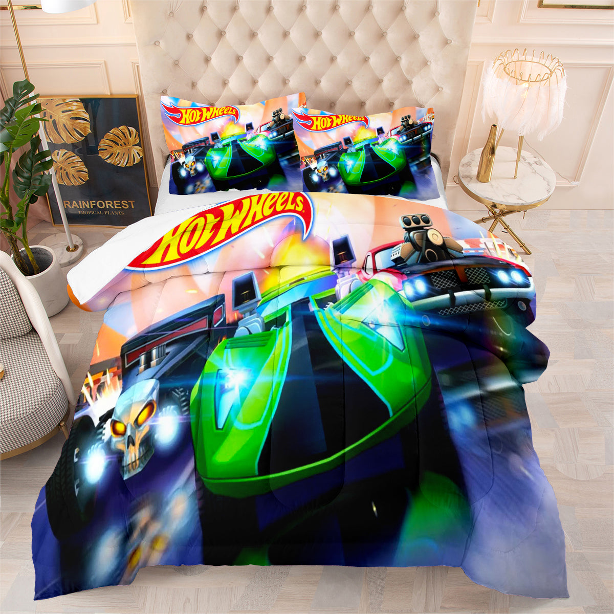 Hot Wheels Comforter Pillowcases 3PC Sets Blanket All Season Reversible Quilted Duvet