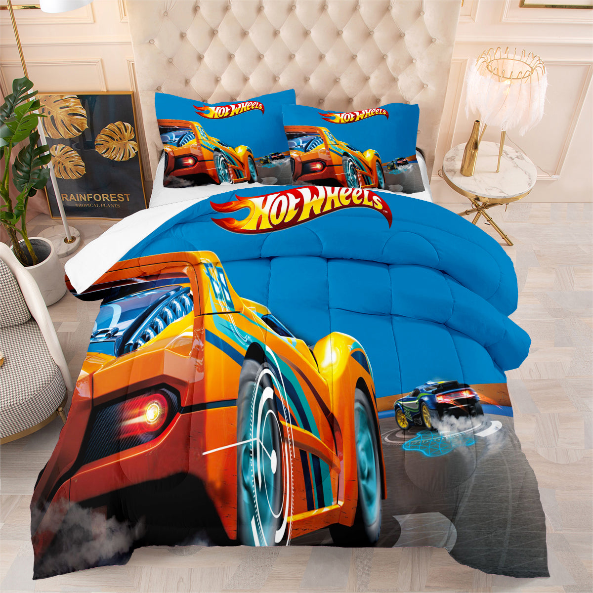 Hot Wheels Comforter Pillowcases 3PC Sets Blanket All Season Reversible Quilted Duvet