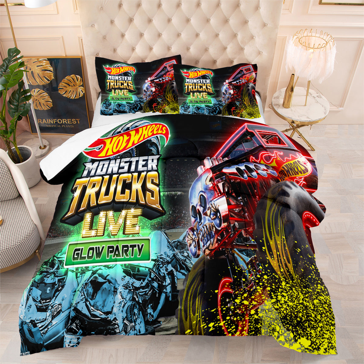 Hot Wheels Comforter Pillowcases 3PC Sets Blanket All Season Reversible Quilted Duvet
