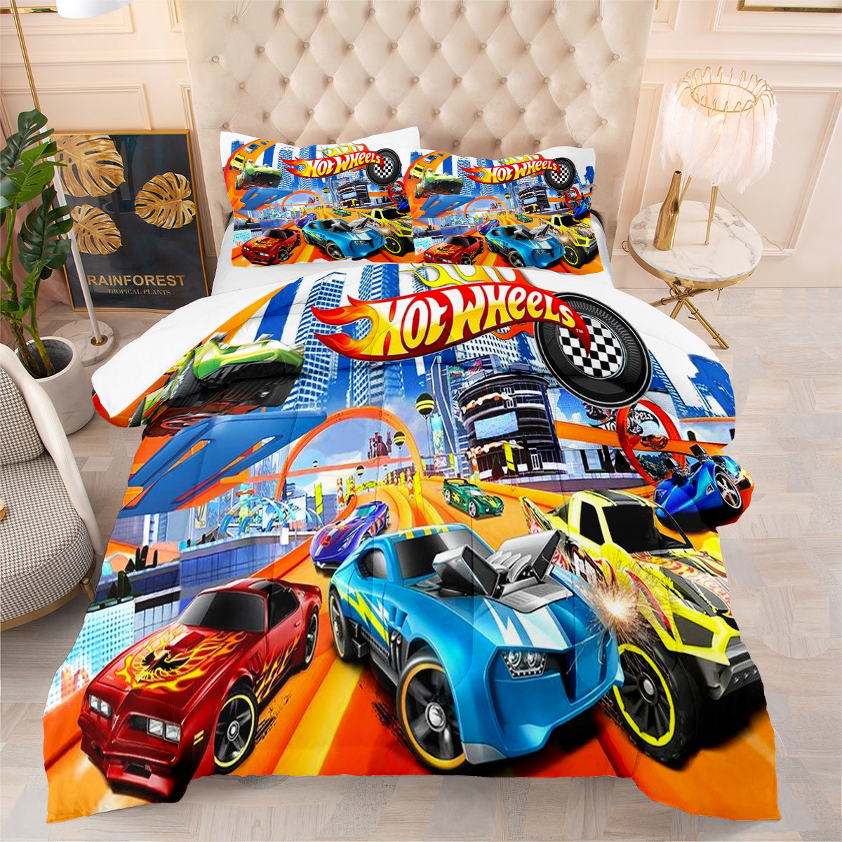 Hot Wheels Comforter Pillowcases 3PC Sets Blanket All Season Reversible Quilted Duvet
