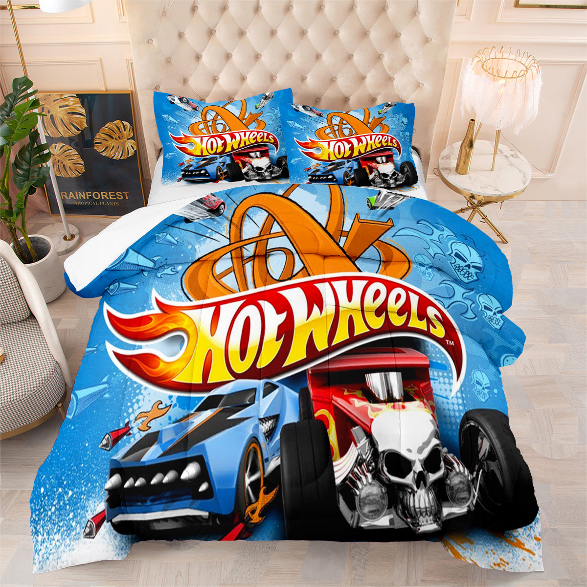 Hot Wheels Comforter Pillowcases 3PC Sets Blanket All Season Reversible Quilted Duvet