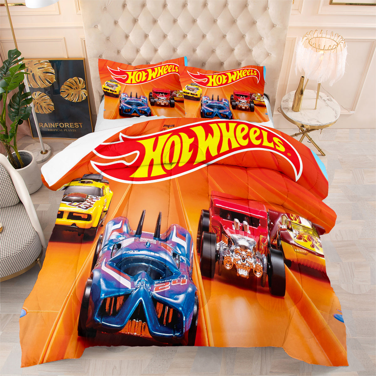 Hot Wheels Comforter Pillowcases 3PC Sets Blanket All Season Reversible Quilted Duvet