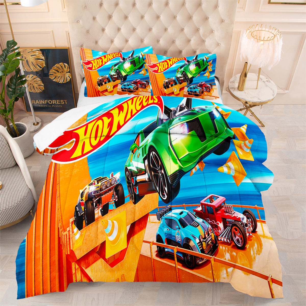 Hot Wheels Comforter Pillowcases 3PC Sets Blanket All Season Reversible Quilted Duvet