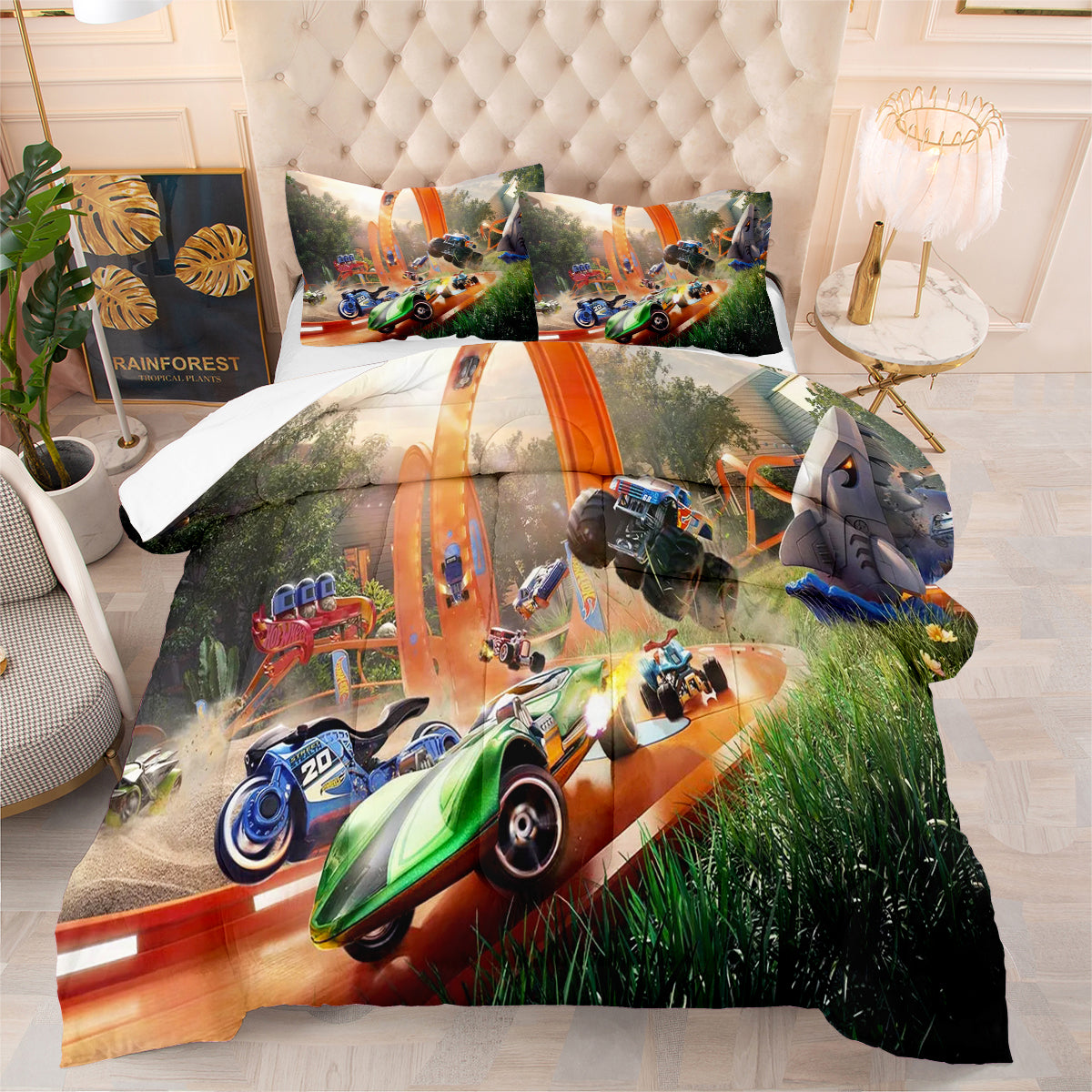 Hot Wheels Comforter Pillowcases 3PC Sets Blanket All Season Reversible Quilted Duvet