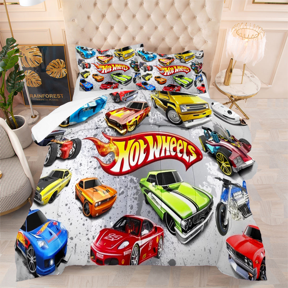 Hot Wheels Comforter Pillowcases 3PC Sets Blanket All Season Reversible Quilted Duvet