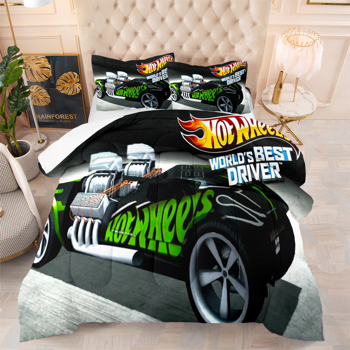 Hot Wheels Comforter Pillowcases 3PC Sets Blanket All Season Reversible Quilted Duvet