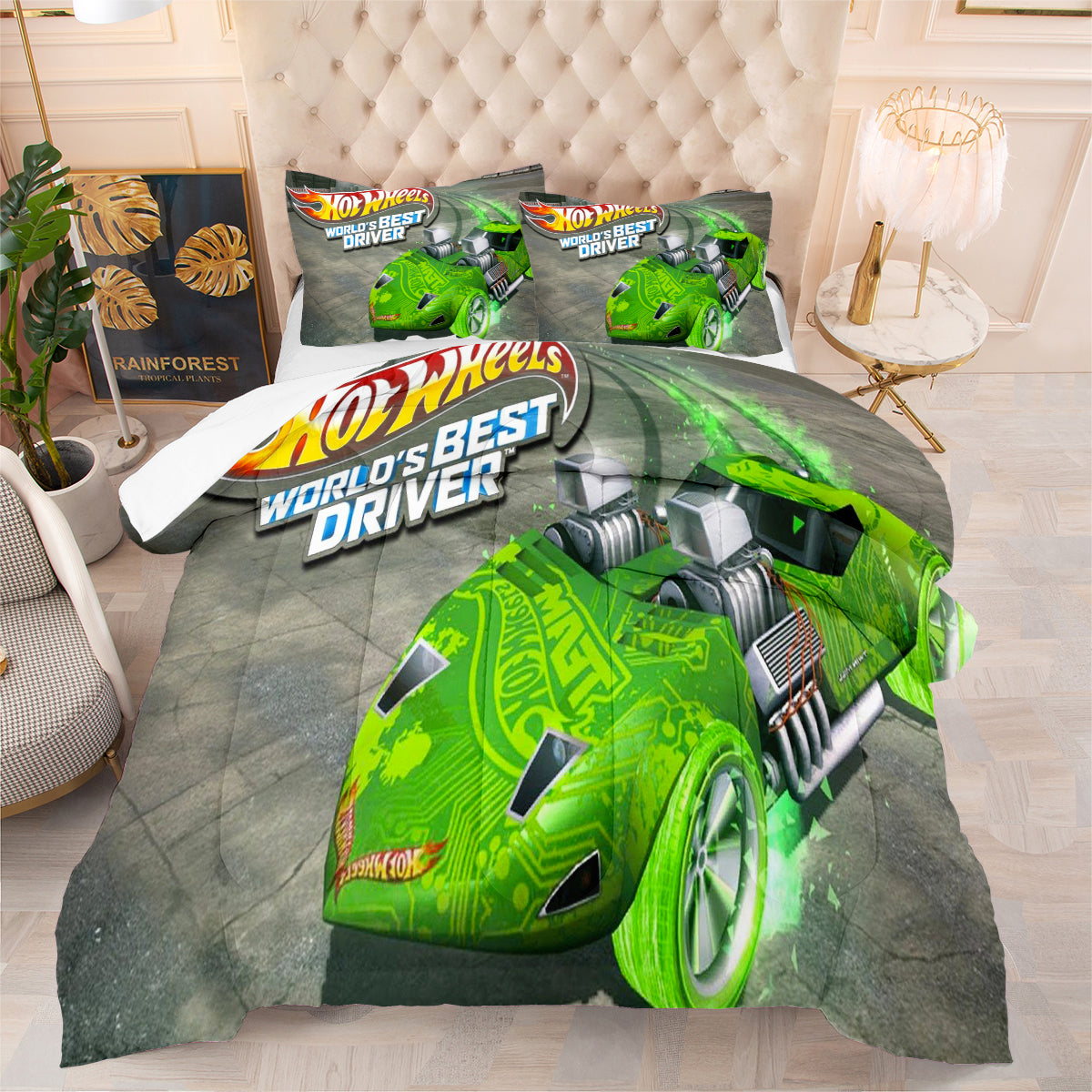 Hot Wheels Comforter Pillowcases 3PC Sets Blanket All Season Reversible Quilted Duvet