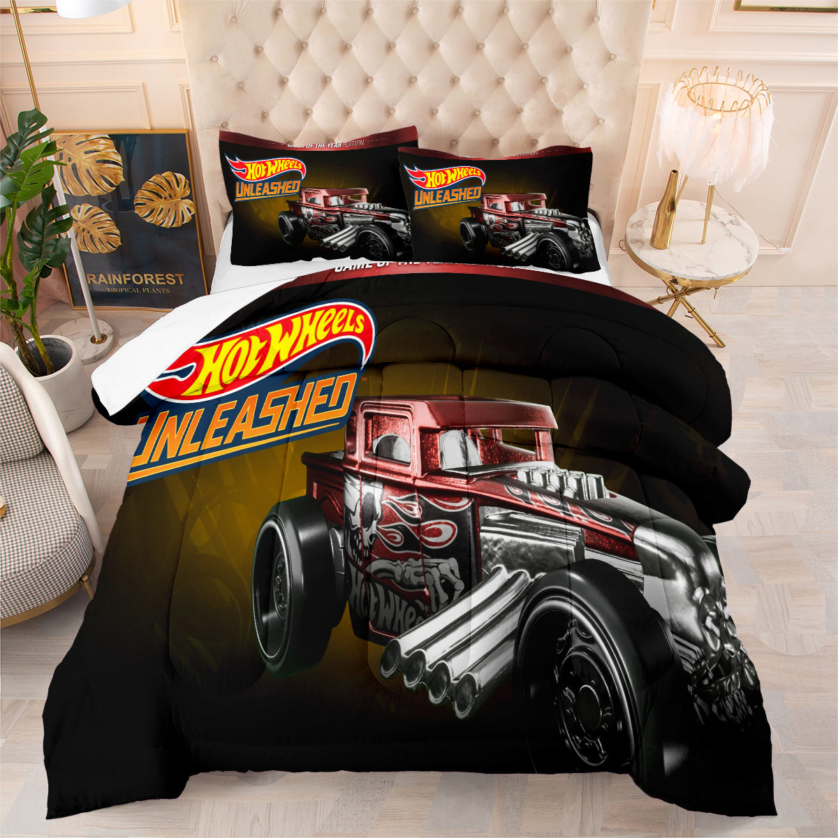 Hot Wheels Comforter Pillowcases 3PC Sets Blanket All Season Reversible Quilted Duvet