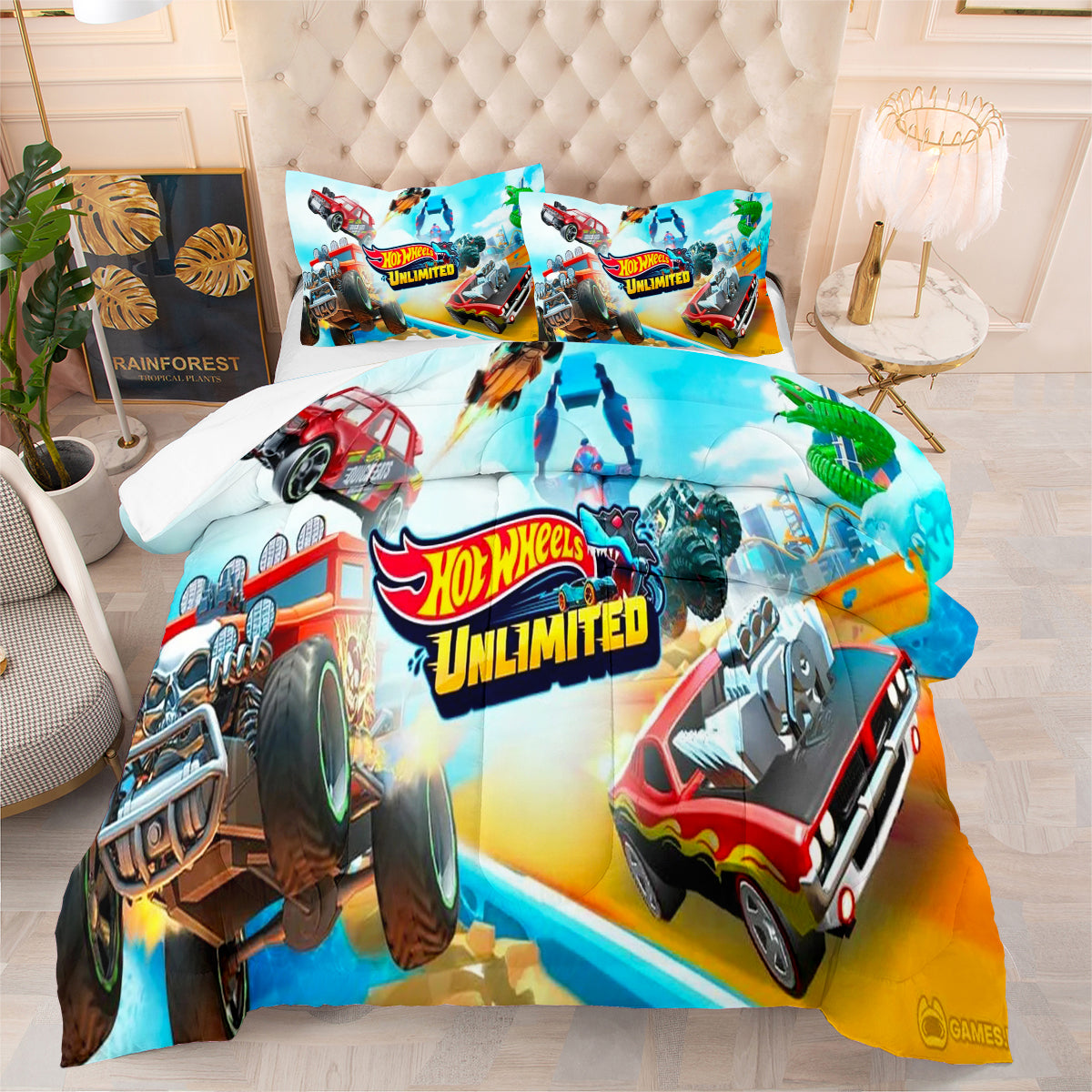 Hot Wheels Comforter Pillowcases 3PC Sets Blanket All Season Reversible Quilted Duvet