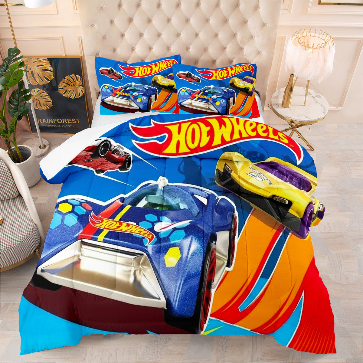 Hot Wheels Comforter Pillowcases 3PC Sets Blanket All Season Reversible Quilted Duvet