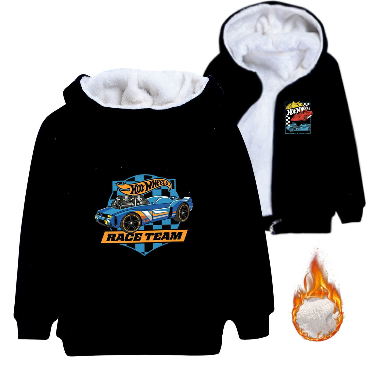 Hot Wheels Sherpa Lined Hoodie Fleece Sweatshirt Full Zip Hooded Jacket for Kids