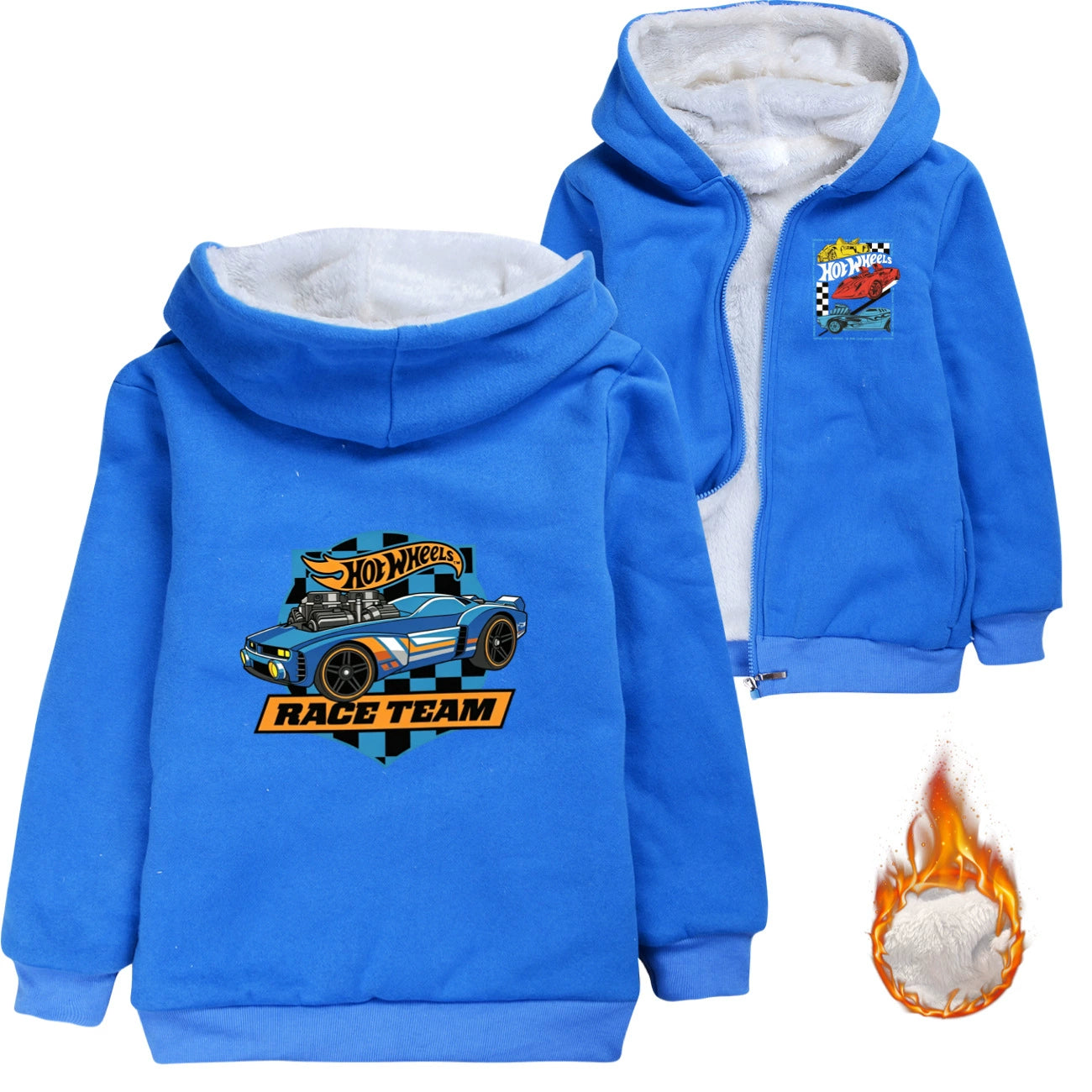 Hot Wheels Sherpa Lined Hoodie Fleece Sweatshirt Full Zip Hooded Jacket for Kids